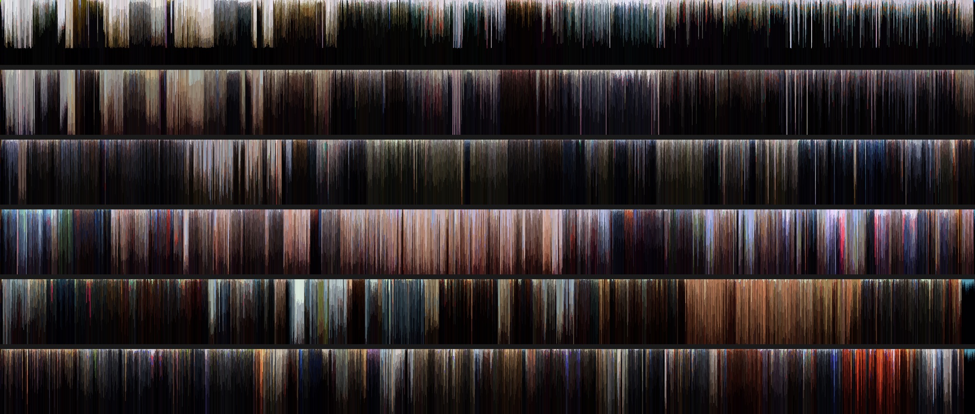 Palette strips of six films, one row per film, one column per shot
